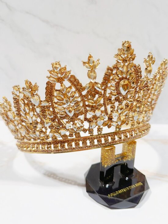 Gold Champagne Gold Crystal Crown, Quinceanera Headpiece, Homecoming Prom Crown main image 6